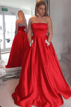 A-Line Beaded Satin Long Prom Dress Formal Evening Dresses 601685