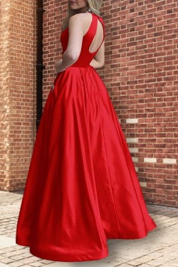 A-Line Beaded Satin Long Prom Dress Formal Evening Dresses 601686