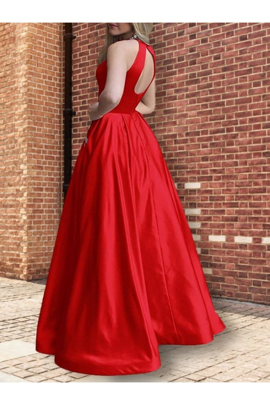 A-Line Beaded Satin Long Prom Dress Formal Evening Dresses 601686 A-Line Beaded Satin Long Prom Dress Formal Evening Dresses 601686