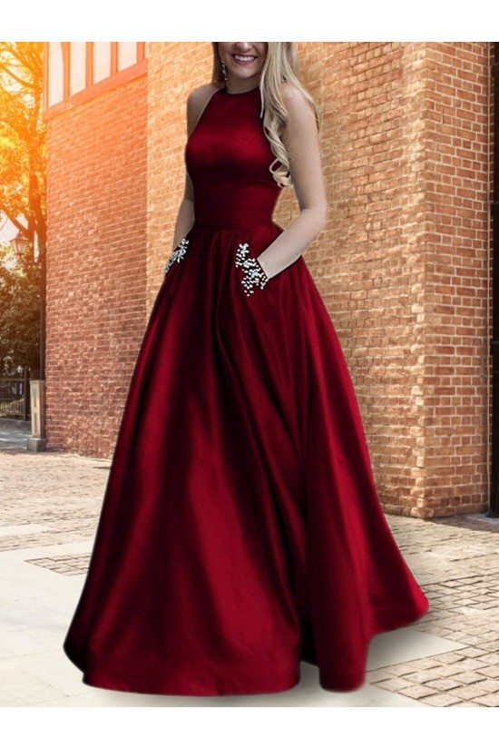 A-Line Beaded Satin Long Prom Dress Formal Evening Dresses 601686 A-Line Beaded Satin Long Prom Dress Formal Evening Dresses 601686
