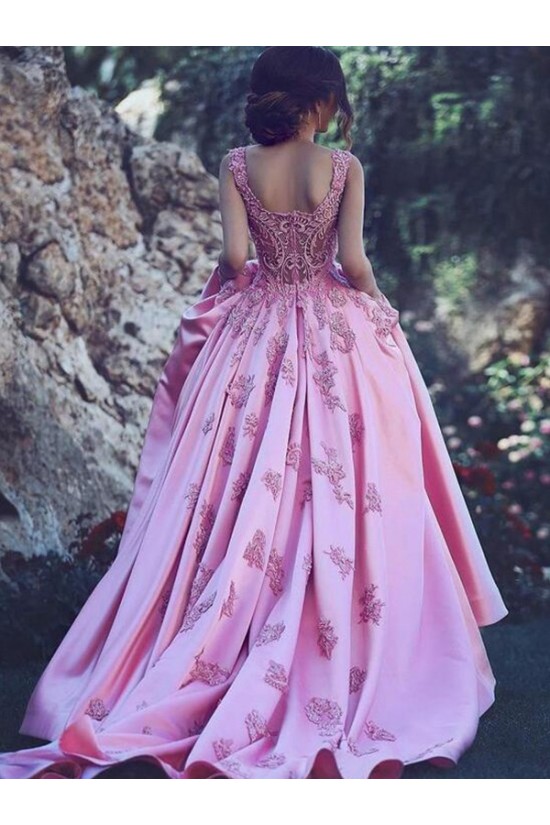 Ball Gown Lace Satin Long Prom Dress Formal Evening Dresses 601691 Ball Gown Lace Satin Long Prom Dress Formal Evening Dresses 601691