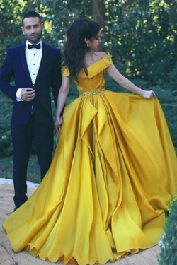 A-Line Beaded Off-the-Shoulder Long Prom Dress Formal Evening Dresses 601692