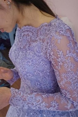 A-Line Long Sleeves Lace Long Prom Dress Formal Evening Dresses 601693