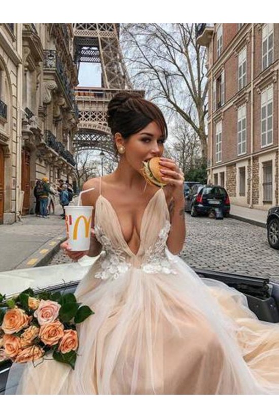 A-Line Lace Tulle Long Prom Dress Formal Evening Dresses 601698