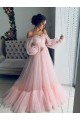 A-Line Off-the-Shoulder Tulle Long Prom Dress Formal Evening Dresses 601706