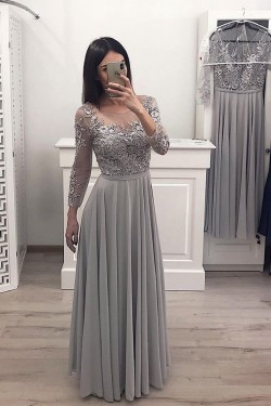 A-Line Chiffon Lace Long Prom Dress Formal Evening Dresses 601707
