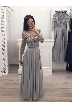 A-Line Chiffon Lace Long Prom Dress Formal Evening Dresses 601707
