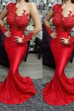 Mermaid Long Red Lace Prom Dress Formal Evening Dresses 601709