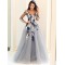 A-Line Long Sleeves V-Neck Long Prom Dress Formal Evening Dresses 601712