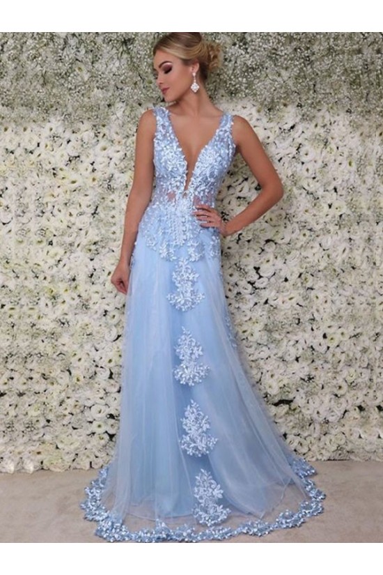 A-Line Lace V-Neck Long Prom Dress Formal Evening Dresses 601714 A-Line Lace V-Neck Long Prom Dress Formal Evening Dresses 601714