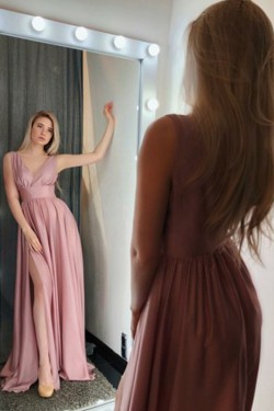 A-Line V-Neck Long Prom Dress Formal Evening Dresses 601729