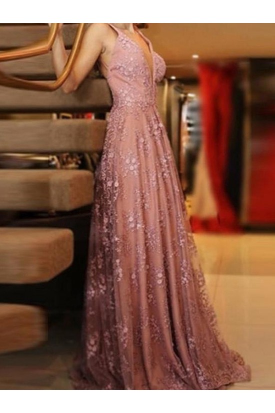 A-Line V-Neck Lace Long Prom Dress Formal Evening Dresses 601730 A-Line V-Neck Lace Long Prom Dress Formal Evening Dresses 601730