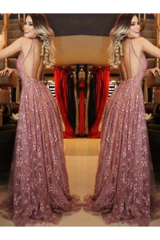 A-Line V-Neck Lace Long Prom Dress Formal Evening Dresses 601730 A-Line V-Neck Lace Long Prom Dress Formal Evening Dresses 601730