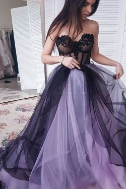 A-Line Sweetheart Lace Tulle Long Prom Dress Formal Evening Dresses 601732