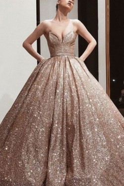 Ball Gown Sweetheart Sequins Long Prom Dress Formal Evening Dresses 601734