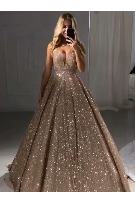 A-Line Sequins V-Neck Long Prom Dress Formal Evening Dresses 601736 A-Line Sequins V-Neck Long Prom Dress Formal Evening Dresses 601736