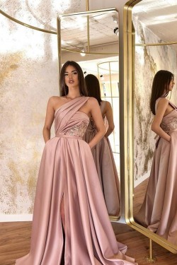 A-Line One-Shoulder Long Prom Dress Formal Evening Dresses 601737