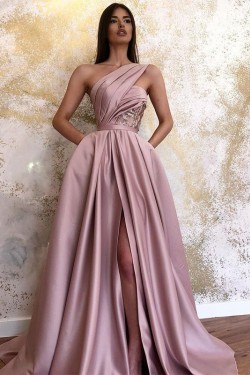 A-Line One-Shoulder Long Prom Dress Formal Evening Dresses 601737