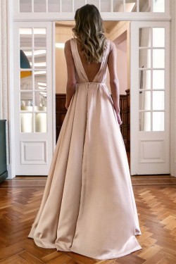 A-Line V-Neck Long Prom Dress Formal Evening Dresses 601740
