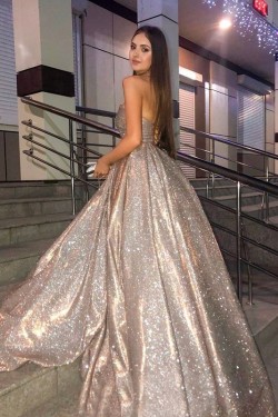 Ball Gown Strapless Sequins Long Prom Dress Formal Evening Dresses 601745