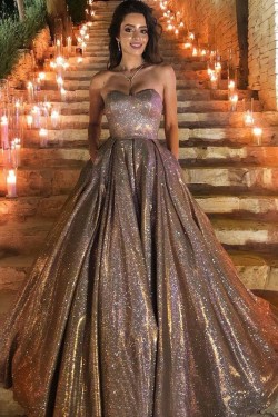 Ball Gown Strapless Sequins Long Prom Dress Formal Evening Dresses 601745