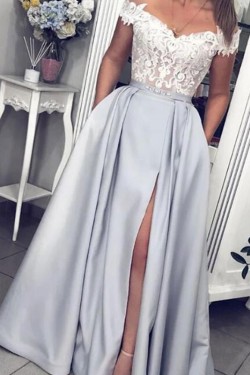 A-Line Lace Off-the-Shoulder Long Prom Dress Formal Evening Dresses 601754