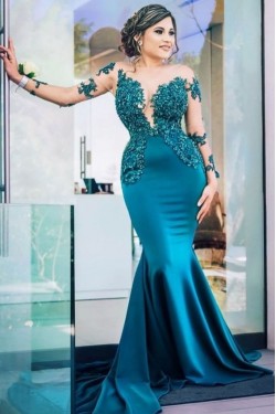 Mermaid Long Sleeves Lace Prom Dress Formal Evening Dresses 601760
