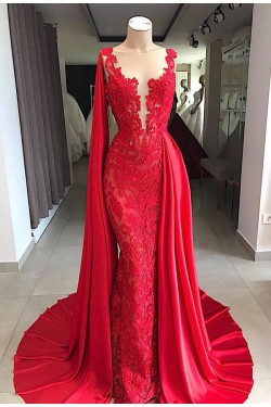 Mermaid Lace V-Neck Long Prom Dress Formal Evening Dresses 601774