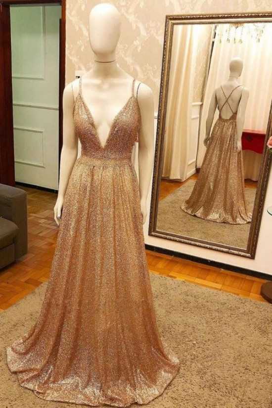 A-Line Sequins V-Neck Long Prom Dress Formal Evening Dresses 601780 A-Line Sequins V-Neck Long Prom Dress Formal Evening Dresses 601780