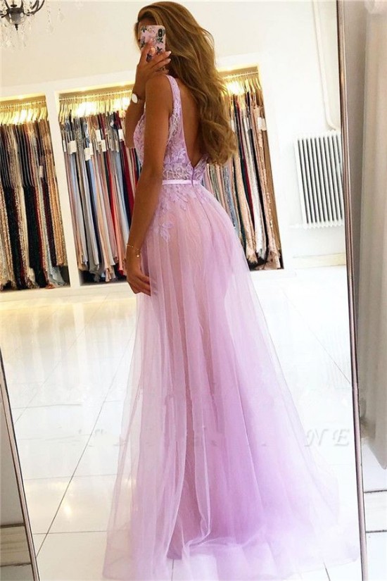 Long Pink Lace Tulle Prom Dress Formal Evening Dresses 601787