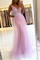 Long Pink Lace Tulle Prom Dress Formal Evening Dresses 601787