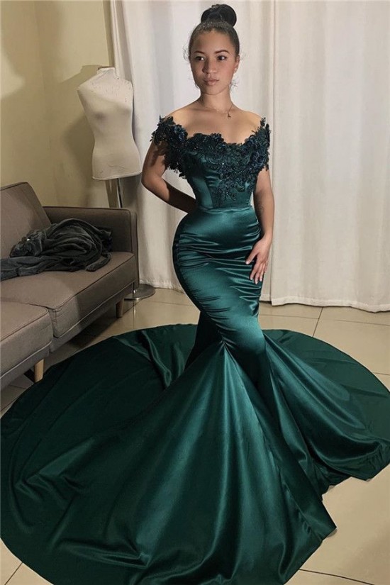 Mermaid Off-the-Shoulder Lace Long Prom Dress Formal Evening Dresses 601788