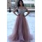 A-Line Beaded Lace Tulle Off-the-Shoulder Long Prom Dress Formal Evening Dresses 601790