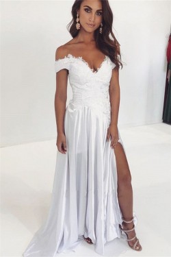 A-Line Lace Off-the-Shoulder Long Prom Dress Formal Evening Dresses 601792