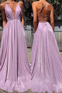 A-Line V-Neck Sparkle Long Prom Dress Formal Evening Dresses 601800