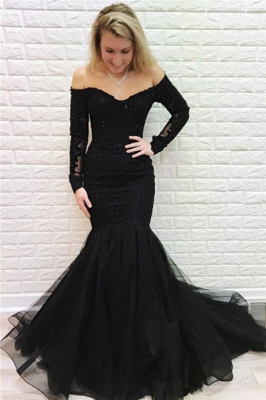 Mermaid Lace Long Black Prom Dress Formal Evening Dresses 601802