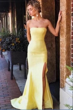 Long Yellow Strapless Prom Dress Formal Evening Dresses 601807