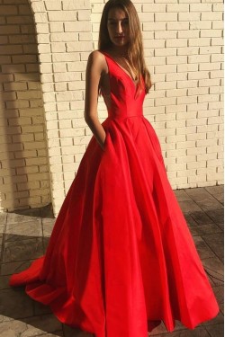 A-Line V-Neck Long Prom Dress Formal Evening Dresses 601809