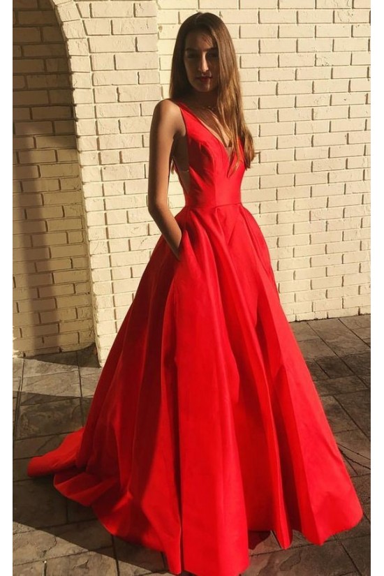 A-Line V-Neck Long Prom Dress Formal Evening Dresses 601809