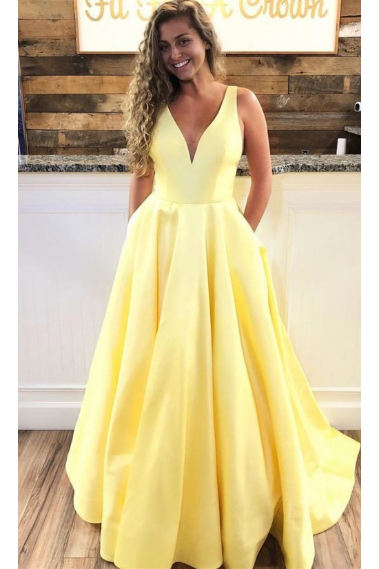 A-Line V-Neck Long Prom Dress Formal Evening Dresses 601809