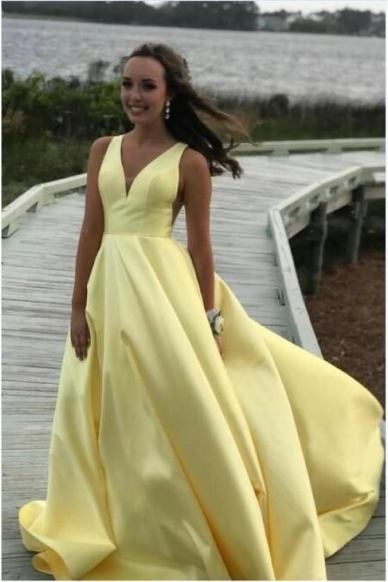 A-Line V-Neck Long Prom Dress Formal Evening Dresses 601809