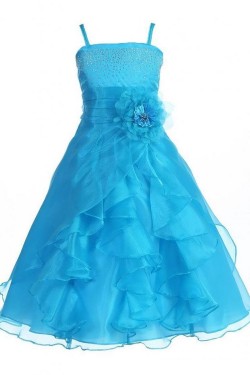 A-Line Spaghetti Strap Beaded Flower Girl Dresses F010001