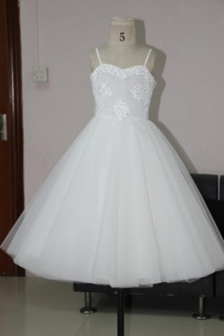 A-Line Beaded Spaghetti Strap Flower Girl Dresses F010019
