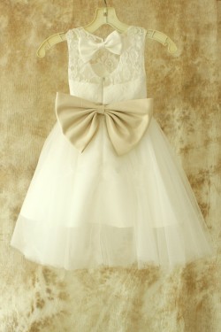 Lace and Tulle Bowknot Flower Girl Dresses F010025