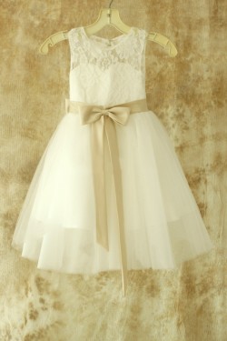Lace and Tulle Bowknot Flower Girl Dresses F010025
