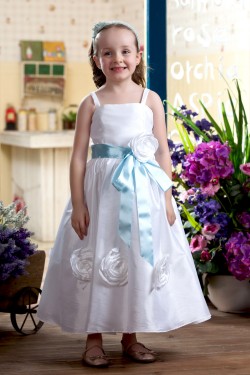 A-Line Spaghetti Strap Ankle-Length Handmade Flowers Flower Girl Dresses 2050004