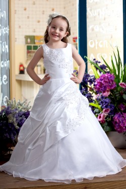 A-Line Floor-Length Beaded Applique Flower Girl Dresses 2050007