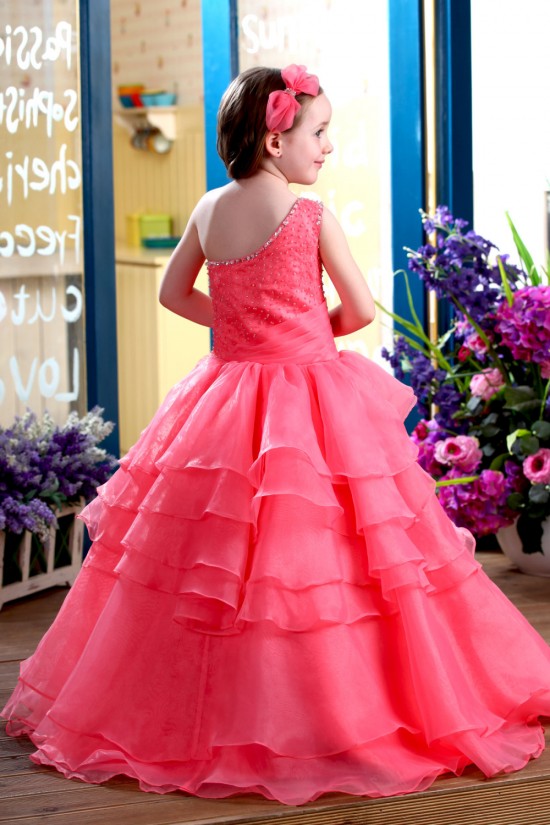 Ball Gown One-Shoulder Beaded Flower Girl Dresses 2050011