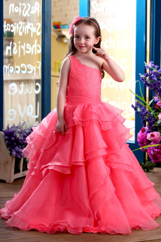 Ball Gown One-Shoulder Beaded Flower Girl Dresses 2050011