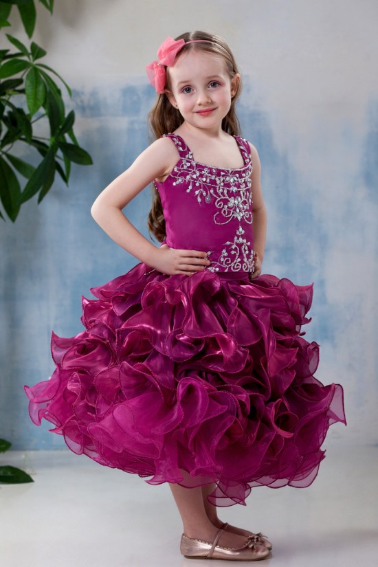 Ball Gown Tea Length Straps Beaded Flower Girl Dresses 2050012